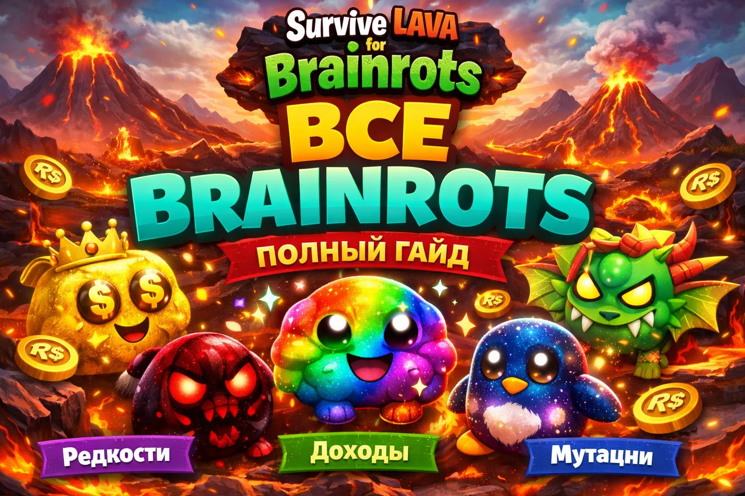 Все Brainrots в Survive LAVA for Brainrots — полный список, редкости и как их использовать