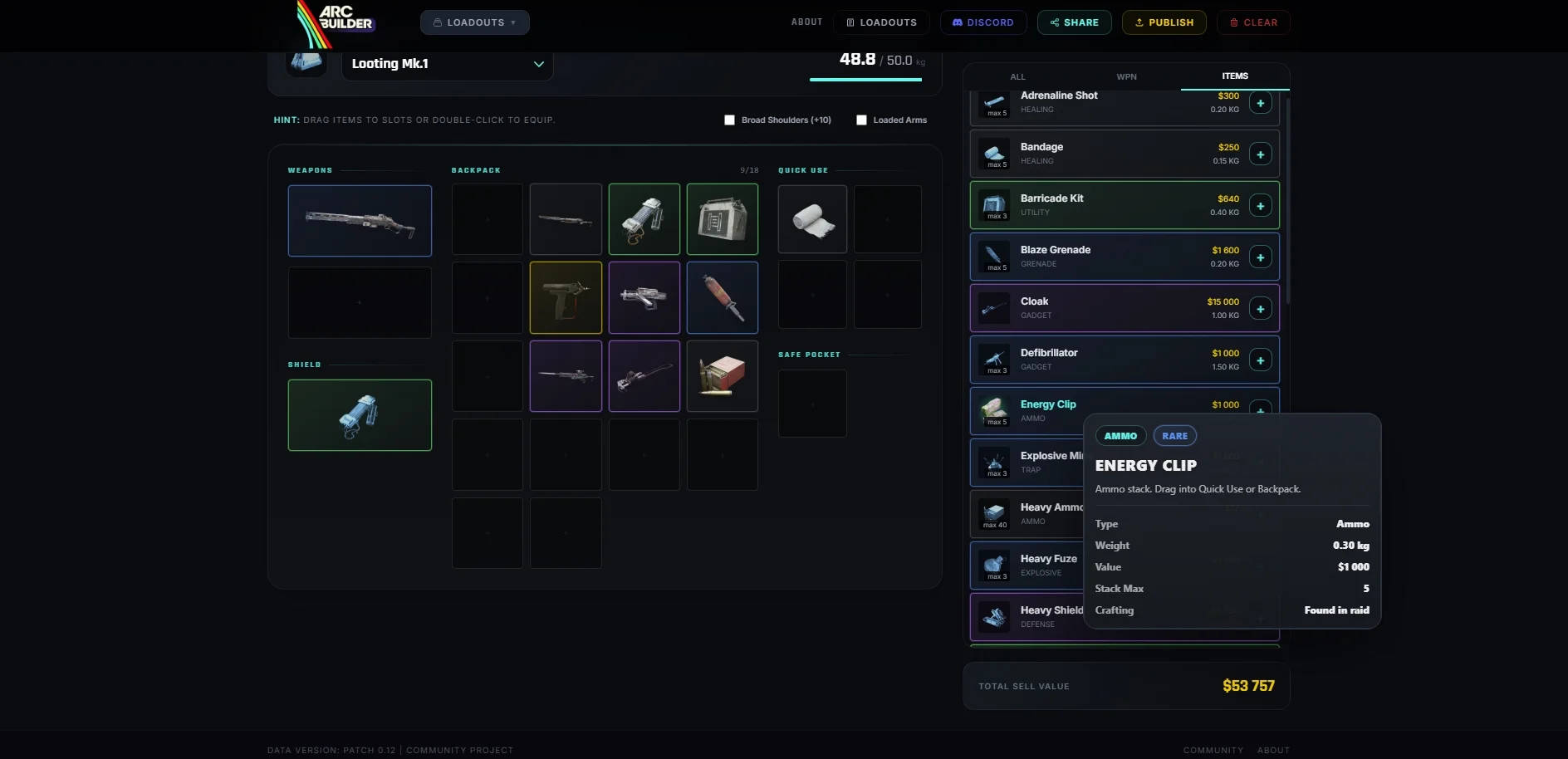 ARC Raiders — калькулятор снаряжения и бюджетный лоадаут (Patch 0.12 Economy)